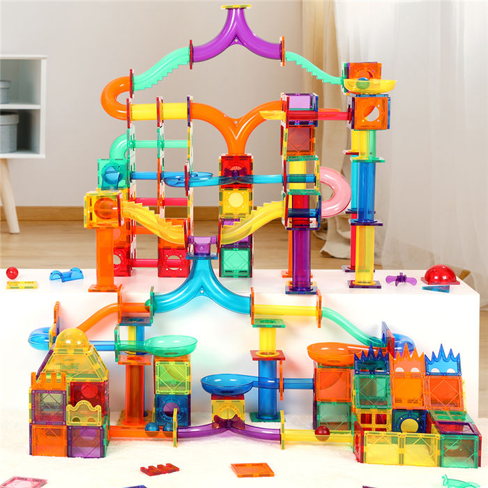 Tiles Marble Run Magnetic Tile Race Track Toy Play Set STEM Building & Learning Educational Magnet Construction Kit Child Brain Development Toys Boys