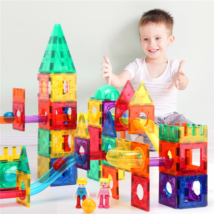 Tiles Marble Run Magnetic Tile Race Track Toy Play Set STEM Building & Learning Educational Magnet Construction Kit Child Brain Development Toys Boys