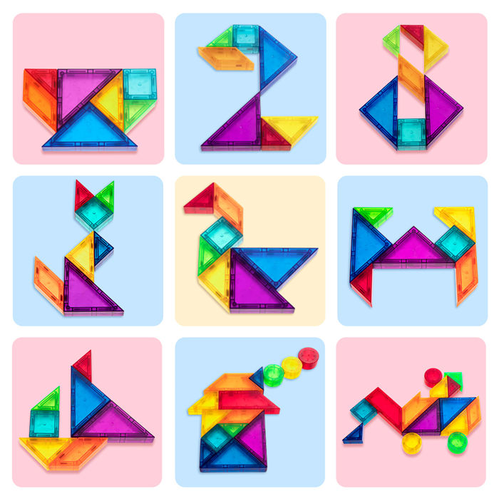 SKU5 Travel Tangram Puzzle Set, Pattern Blocks Magnetic Jigsaw Puzzle with Design Cards Instruction