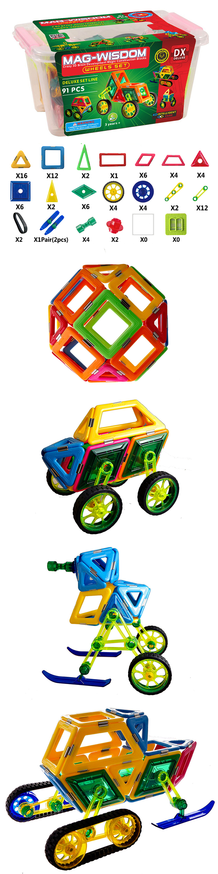 Magnetic Tiles, Magnet Building Blocks, STEM Educational Construction Kit，3D car and auto Magnetic Toys