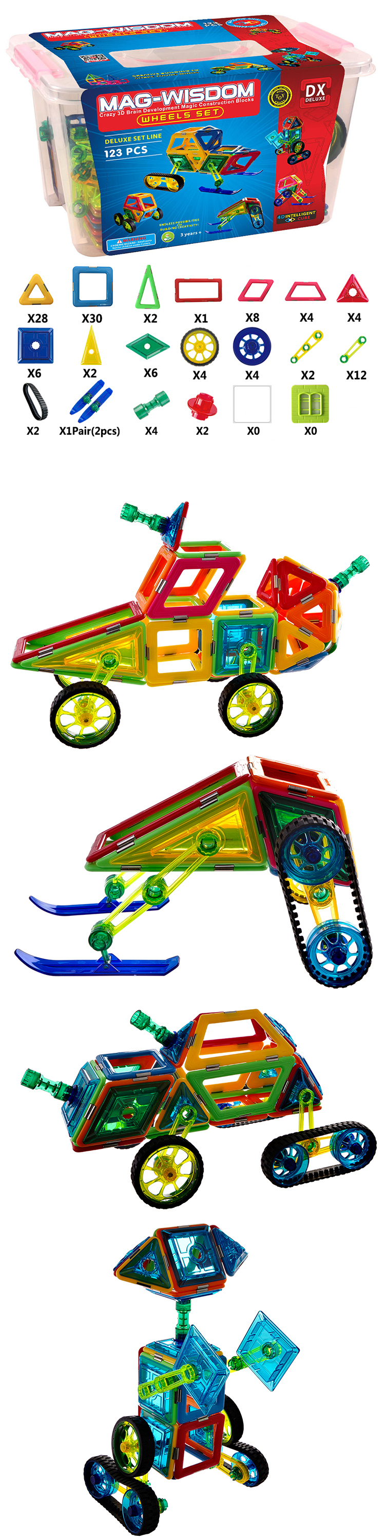 Magnetic Tiles, Magnet Building Blocks, STEM Educational Construction Kit，3D car and auto Magnetic Toys