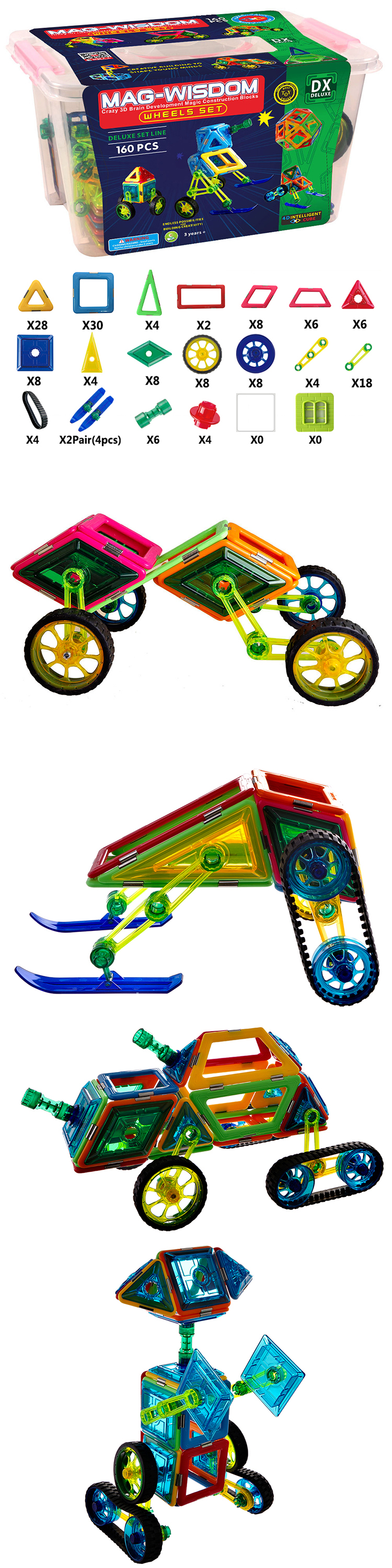 Magnetic Tiles, Magnet Building Blocks, STEM Educational Construction Kit，3D car and auto Magnetic Toys