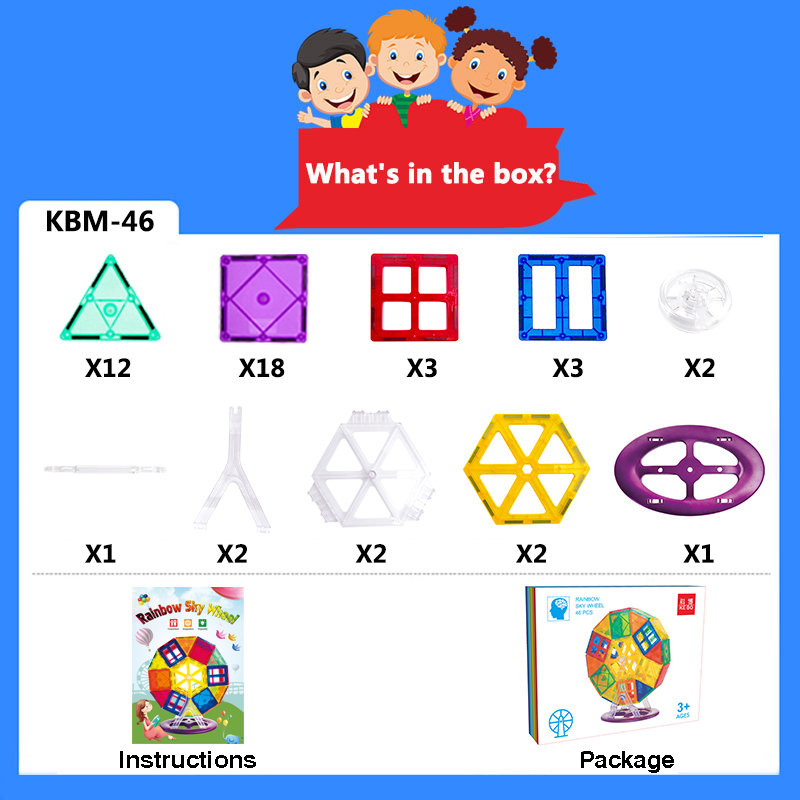 Magnetic Blocks educational magnetic tiles building blocks rainbow sky wheel plastic construction toys for kids