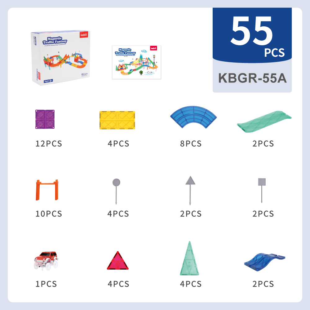 Race Car Track Building Block Educational Toy Set Magnetic Tiles Magnet Playset 2 LED Car STEM Learning Construction Kit Hand-Eye Fine Motor Skill Training Brain Development