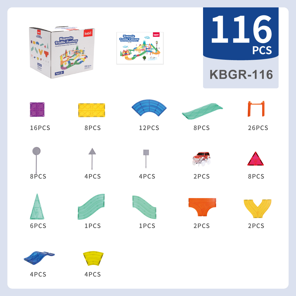 Race Car Track Building Block Educational Toy Set Magnetic Tiles Magnet Playset 2 LED Car STEM Learning Construction Kit Hand-Eye Fine Motor Skill Training Brain Development