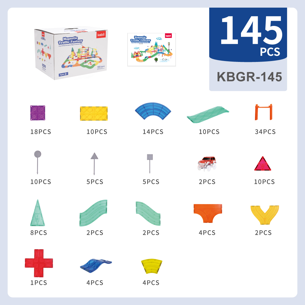 Race Car Track Building Block Educational Toy Set Magnetic Tiles Magnet Playset 2 LED Car STEM Learning Construction Kit Hand-Eye Fine Motor Skill Training Brain Development