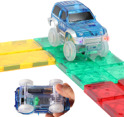 Race Car Track Building Block Educational Toy Set Magnetic Tiles Magnet Playset 2 LED Car STEM Learning Construction Kit Hand-Eye Fine Motor Skill Training Brain Development