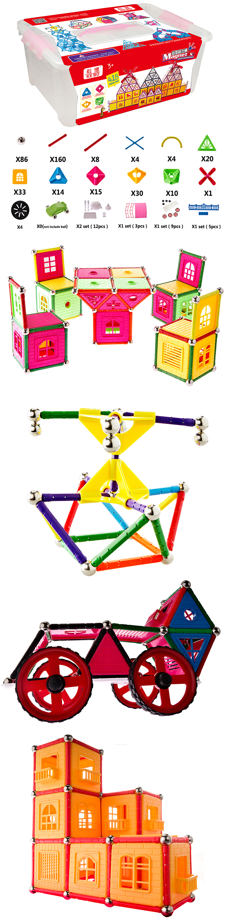 Magnetic Building Sticks Blocks Toys, Magnet Educational Toys Magnetic Blocks Sticks Stacking Toys Set for Kids and Adult, Non-Toxic Building Toy 3D Puzzle with Storage Box