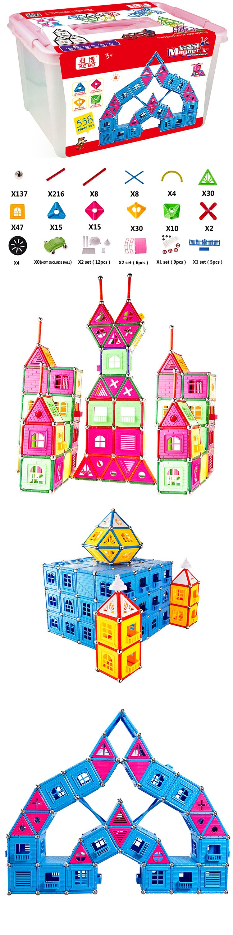 Magnetic Building Sticks Blocks Toys, Magnet Educational Toys Magnetic Blocks Sticks Stacking Toys Set for Kids and Adult, Non-Toxic Building Toy 3D Puzzle with Storage Box