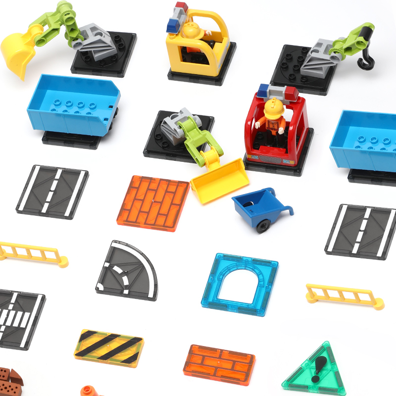 Factory Wholesale New Design 50Pcs Engineering Construction Theme Magnetic Tiles Blocks STEM Magnet Educational Toys For Kids