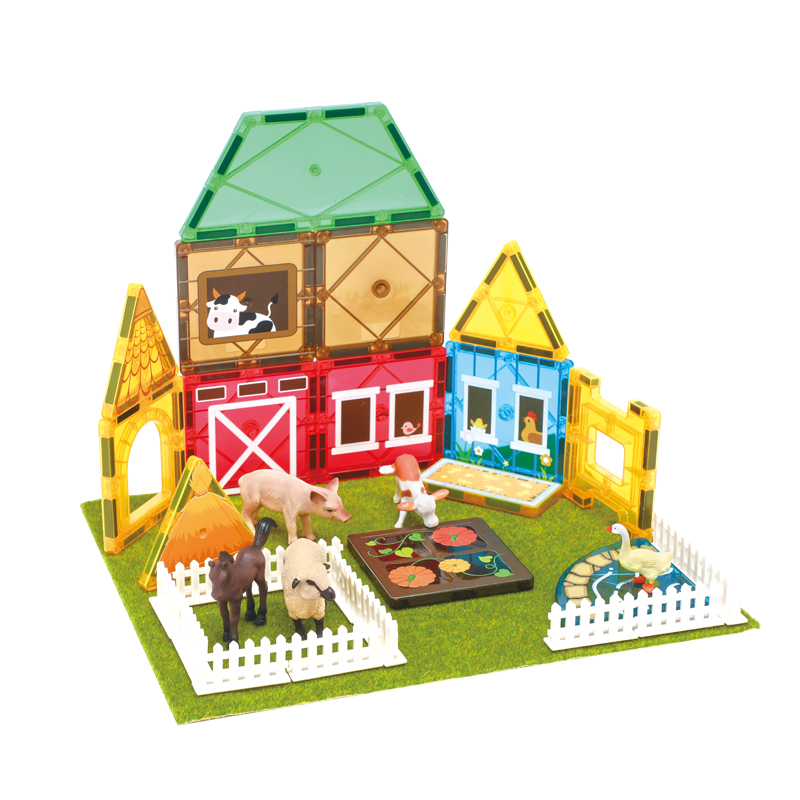 50 Pieces Hot Sales OEM ODM Custom Colors CPC ABS Plastic Farm Theme Magnetic Tiles Magnetic Building Blocks for Kids