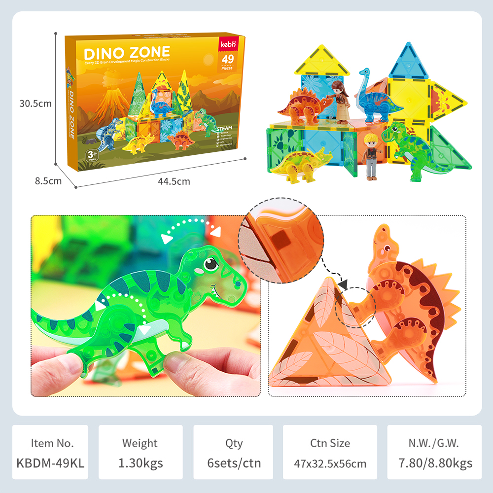 49pcs Strong Magnet Dinosaur Toy With Printing Plastic Magnetic Blocks Zoo Building Toys Magnetic Tiles 49pcs Strong Magnet Dinosaur Toy With Printing Plastic Magnetic Blocks Zoo Building Toys Magnetic Tiles