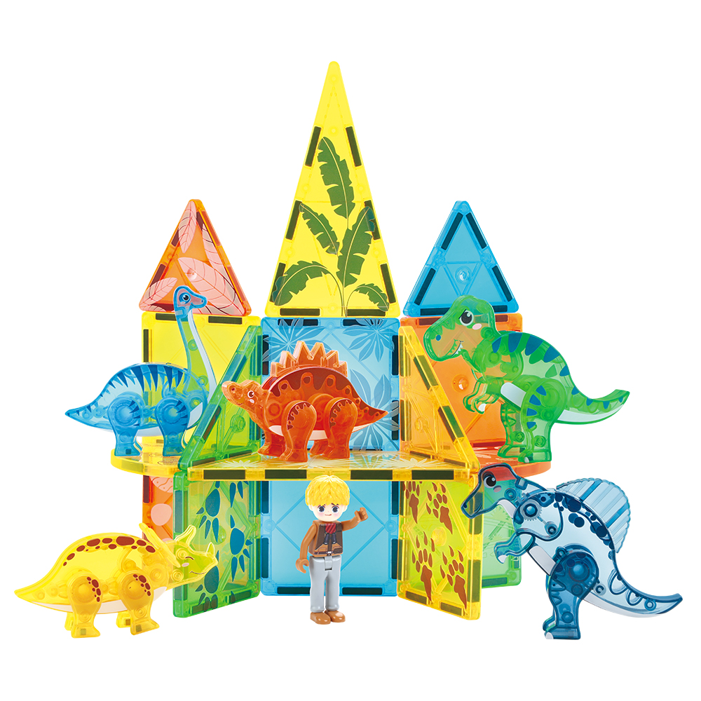 49pcs Strong Magnet Dinosaur Toy With Printing Plastic Magnetic Blocks Zoo Building Toys Magnetic Tiles