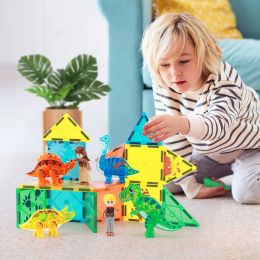 49pcs Strong Magnet Dinosaur Toy With Printing Plastic Magnetic Blocks Zoo Building Toys Magnetic Tiles