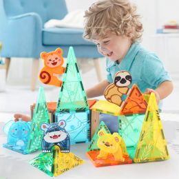 56Pcs Factory Wholesale New Design Prairie Animals Magnetic Tiles Magnetic Toys Magnet Educational Toys for Kids