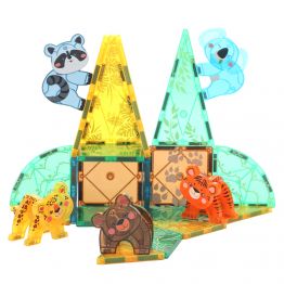 56PCS Strong Magnet STEM Animals Theme Building Blocks UV Printing Tiles Toys Construction Game Set DIY Magnetic Tiles for Kids