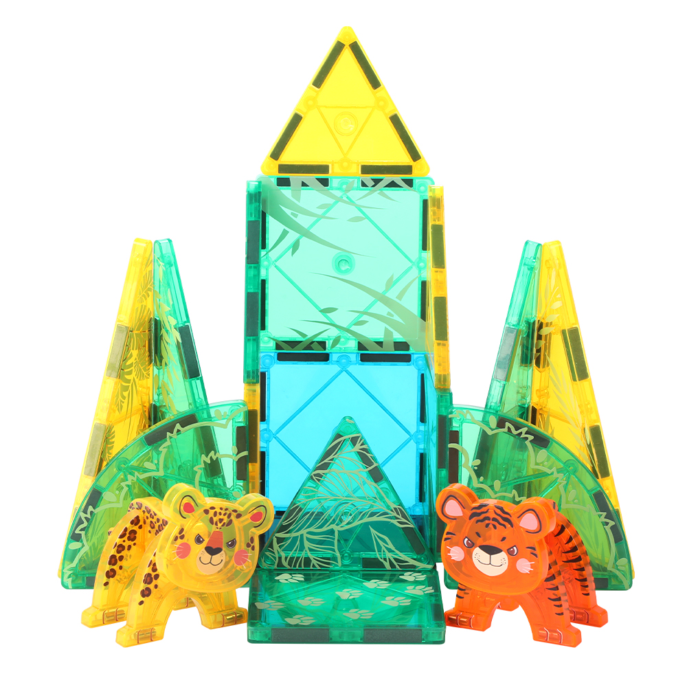 56PCS Strong Magnet STEM Animals Theme Building Blocks UV Printing Tiles Toys Construction Game Set DIY Magnetic Tiles for Kids