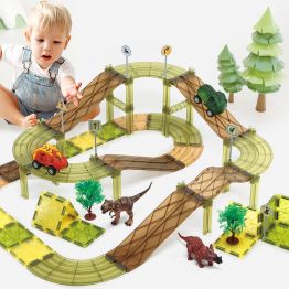 80PCS Factory Selling Magnetic Tile Set Dino Theme Creative Educational Toy for Kid Marble Run Racing Car Track Magnetic Building Tile