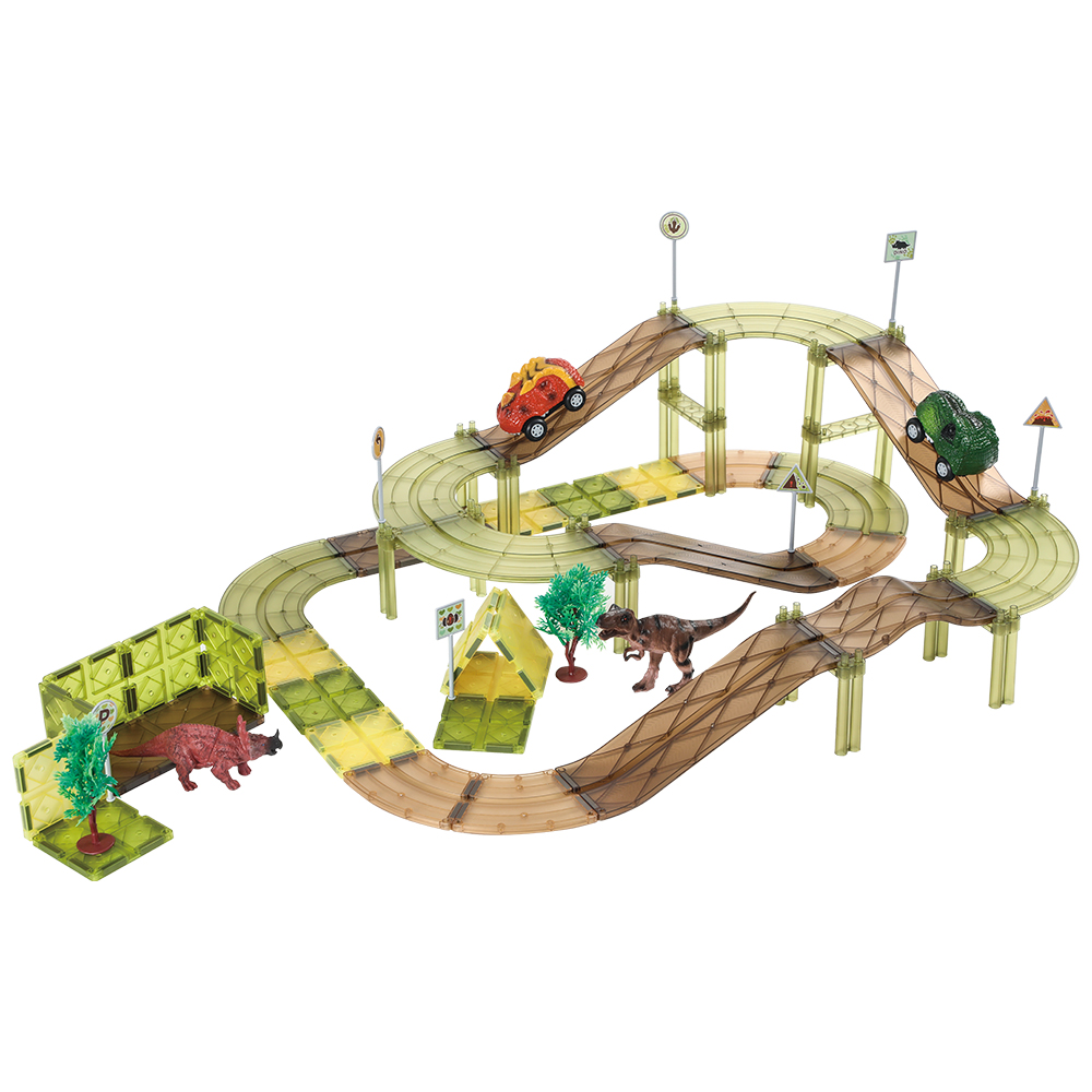80PCS Factory Selling Magnetic Tile Set Dino Theme Creative Educational Toy for Kid Marble Run Racing Car Track Magnetic Building Tile