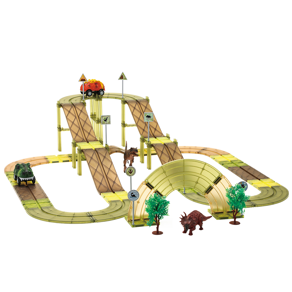 80PCS Factory Selling Magnetic Tile Set Dino Theme Creative Educational Toy for Kid Marble Run Racing Car Track Magnetic Building Tile