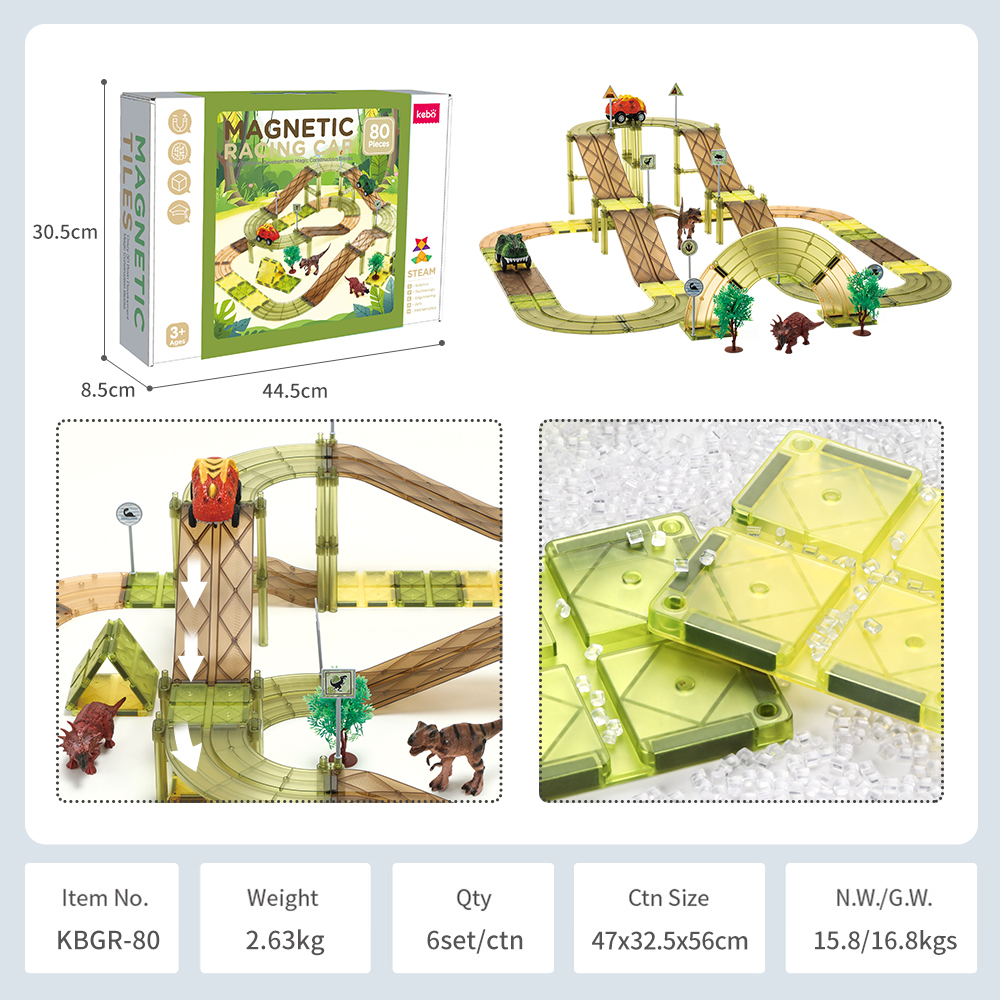 80PCS Factory Selling Magnetic Tile Set Dino Theme Creative Educational Toy for Kid Marble Run Racing Car Track Magnetic Building Tile 80PCS Factory Selling Magnetic Tile Set Dino Theme Creative Educational Toy for Kid Marble Run Racing Car Track Magnetic Building Tile