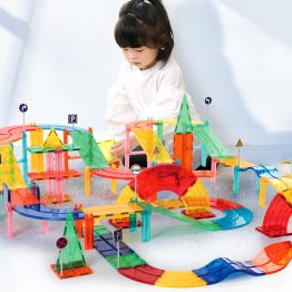 50 Pcs Hot Sale Early Educational Magnetic Tiles Toy Magnetic Building Block Marble Run Racing Car STEAM Toys for Kids