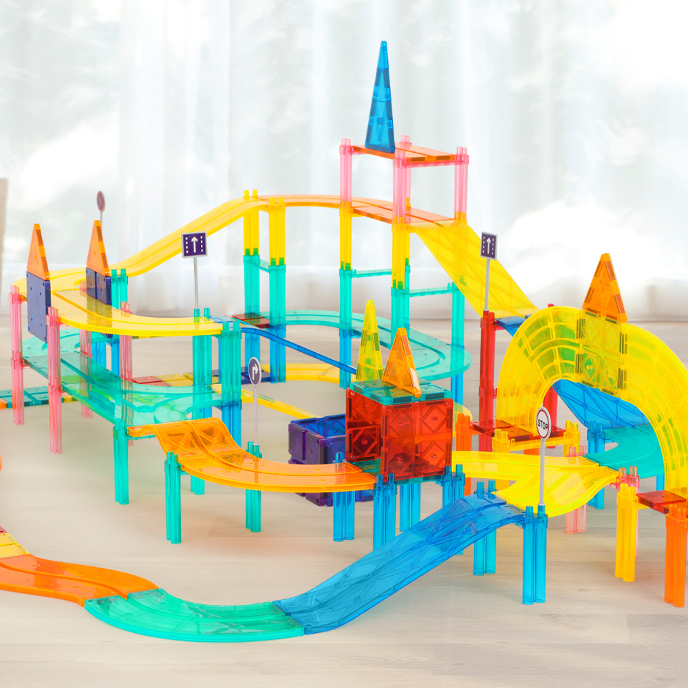 50 Pcs Hot Sale Early Educational Magnetic Tiles Toy Magnetic Building Block Marble Run Racing Car STEAM Toys for Kids