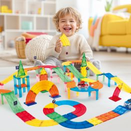 KBGR-150 Magnet DIY Race Car Track Educational Toy Set Magnetic Tiles Magnetic Building Blocks STEM Toys for Kids