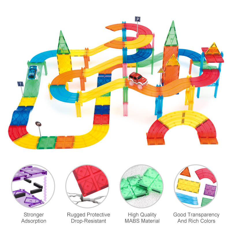 KBGR-150 Magnet DIY Race Car Track Educational Toy Set Magnetic Tiles Magnetic Building Blocks STEM Toys for Kids