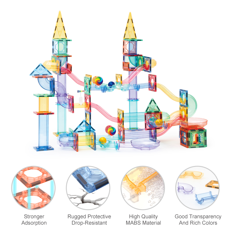 STEM Education Strong Magnet Tiles 3D Construction Building Blocks Magnetic Tiles Marble Run Ball Connecting Toy Set for Kids