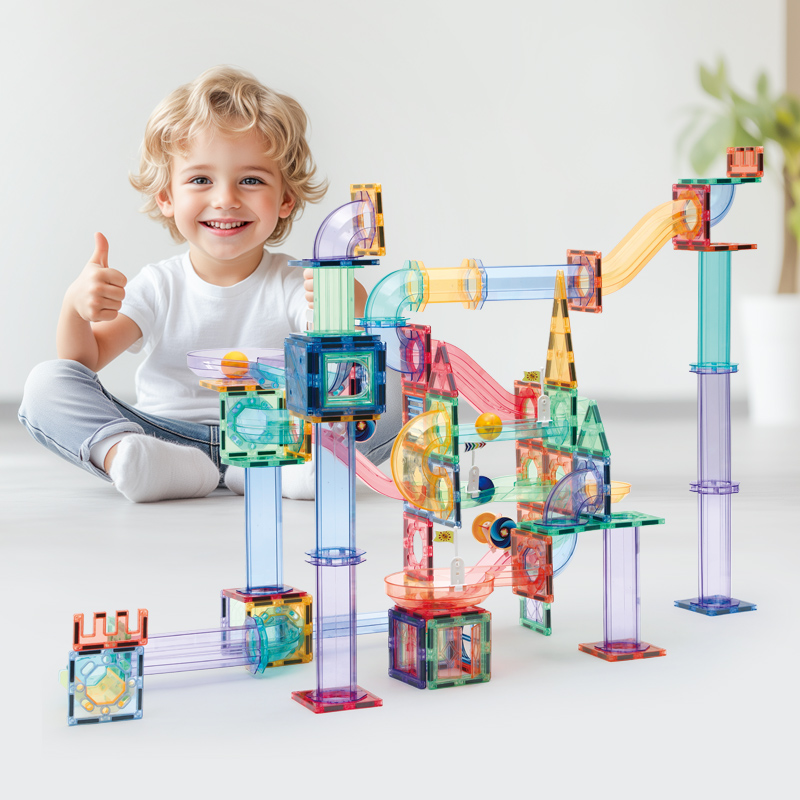 STEM Education Strong Magnet Tiles 3D Construction Building Blocks Magnetic Tiles Marble Run Ball Connecting Toy Set for Kids