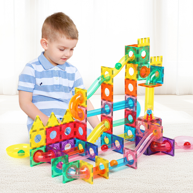 Hot Sale 120PCS Building Blocks Puzzle Colorful Candy Colors Children's Balls 3d Stairs Runway Lights Magnetic Toys