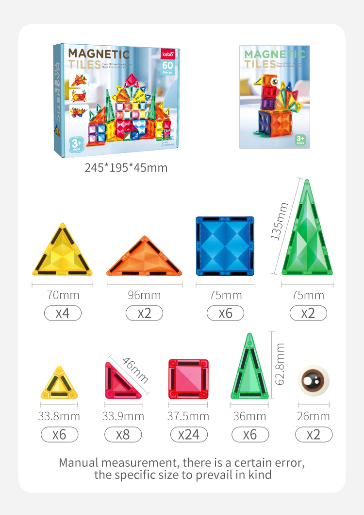 MAG-WISDOM Reise-Magnetbausteine Lernspielzeug 60-Teiliges ABS-Kunststoff-Set Reiseetui Mini Traditionelle Designs 3D