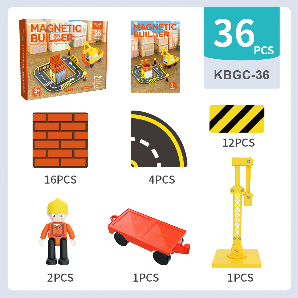 MAG-WISDOM Bestseller OEM ODM 36-teiliges Magnetisches Bauklötze-Set Autorennbahn DIY-Set Plastik-Magnetspielzeug für Kinder