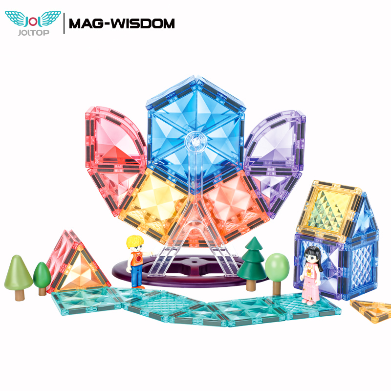 MAG-WISDOM 62-teiliges ABS-Kunststoff Kinder-Lernspielzeug STEM Magnetische Bausteine DIY Konstruktionsset mit Riesenrad