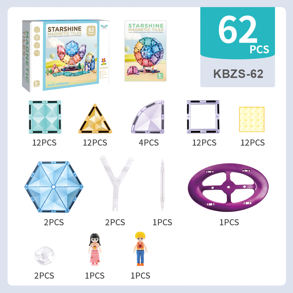 MAG-WISDOM 62-teiliges ABS-Kunststoff Kinder-Lernspielzeug STEM Magnetische Bausteine DIY Konstruktionsset mit Riesenrad
