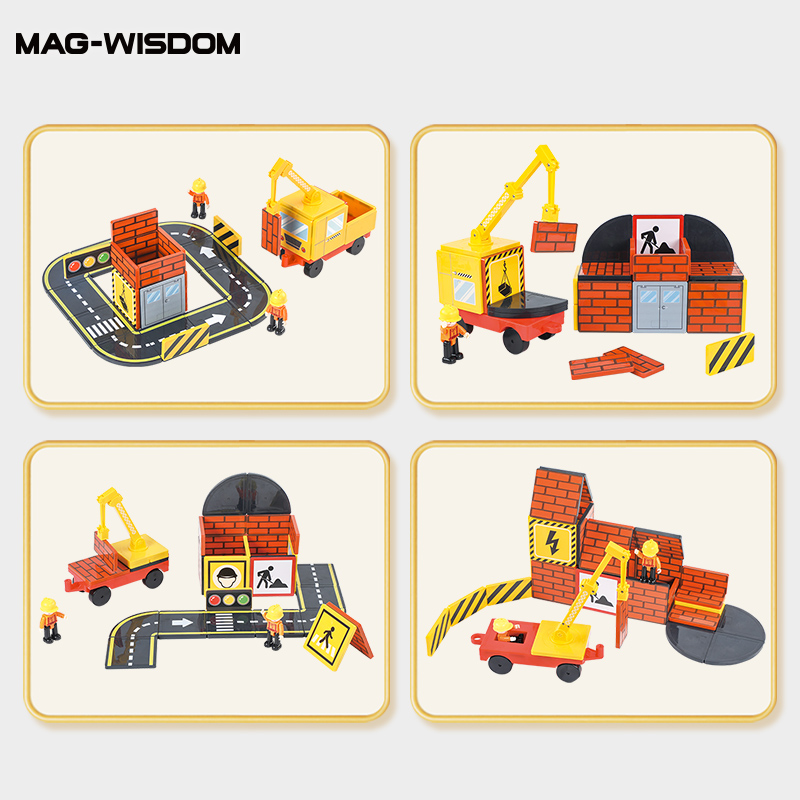MAG-WISDOM Bestseller OEM ODM 36-teiliges Magnetisches Bauklötze-Set Autorennbahn DIY-Set Plastik-Magnetspielzeug für Kinder