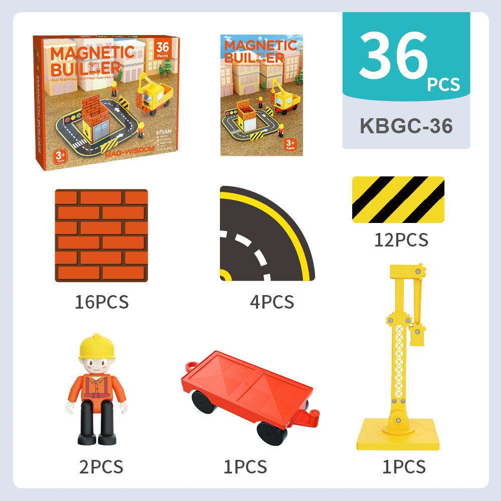 MAG-WISDOM Bestseller OEM ODM 36-teiliges Magnetisches Bauklötze-Set Autorennbahn DIY-Set Plastik-Magnetspielzeug für Kinder
