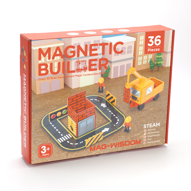 MAG-WISDOM Bestseller OEM ODM 36-teiliges Magnetisches Bauklötze-Set Autorennbahn DIY-Set Plastik-Magnetspielzeug für Kinder